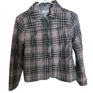 Miss Lili Black and Pink Plaid Wool Blend Kids Pea Coat